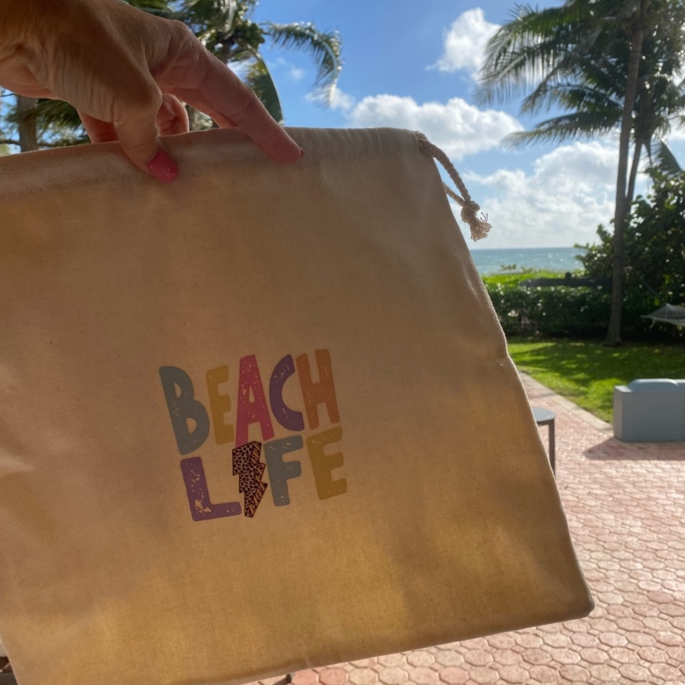 Beach Life canvas drawstring Tote bag - NEW